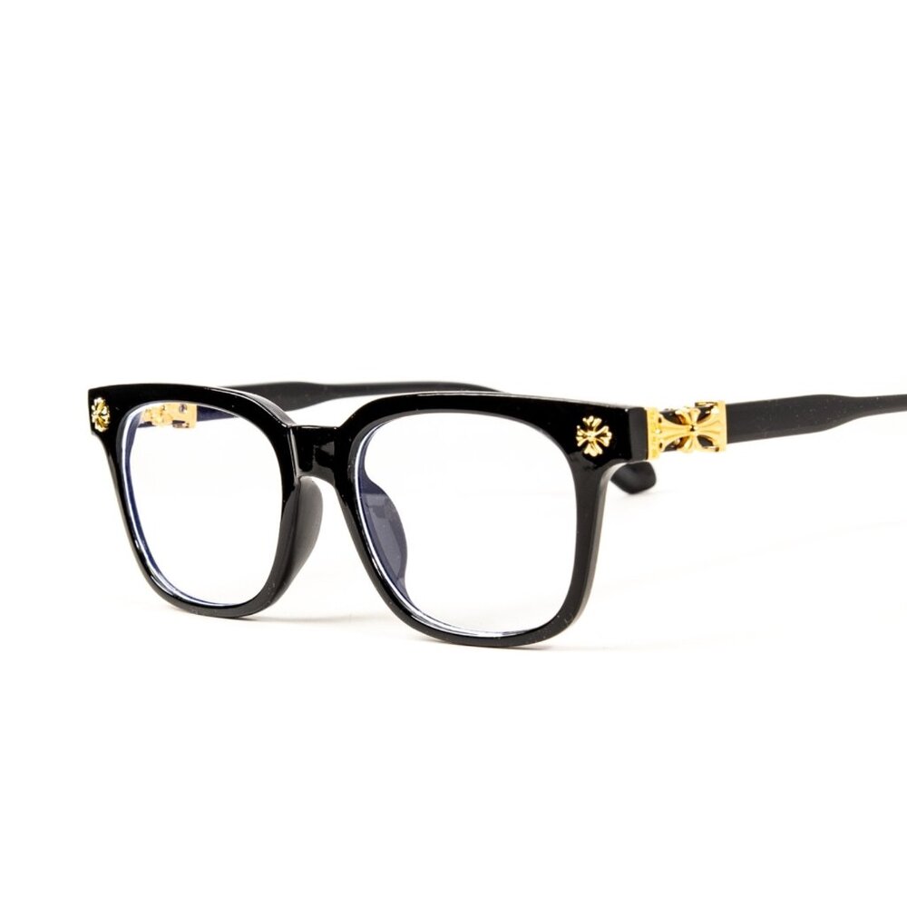 Men Clear Lens Fashion Classic Black Metal Gold Plated Cross Eye Glasses